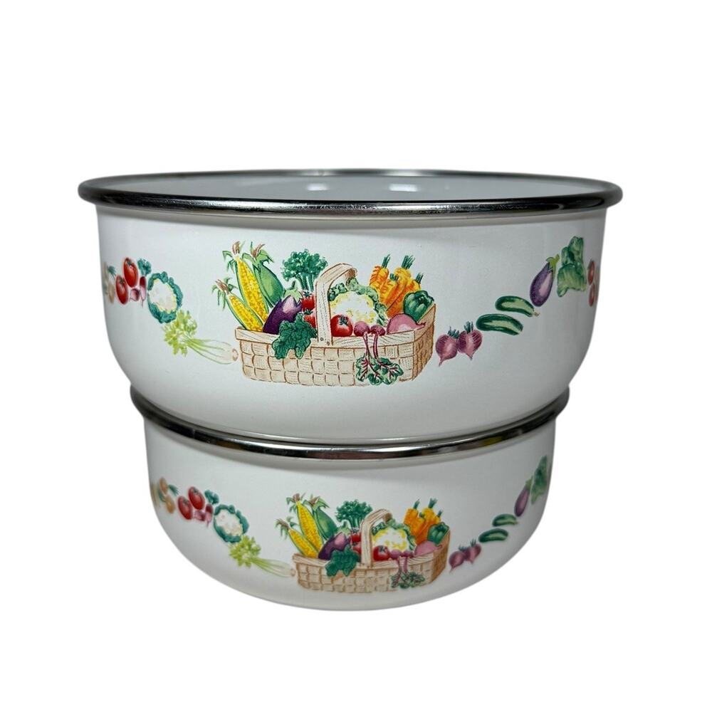 Vtg Kobe Kitchen Enamel Nesting Bowl Set Vegetables Picnic Basket Taiwan 1980s